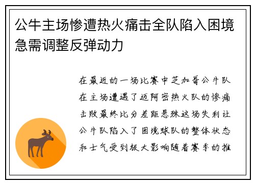 公牛主场惨遭热火痛击全队陷入困境急需调整反弹动力