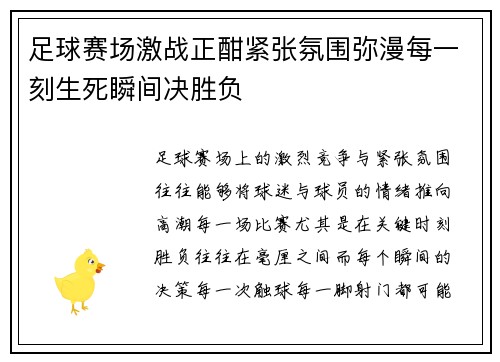 足球赛场激战正酣紧张氛围弥漫每一刻生死瞬间决胜负