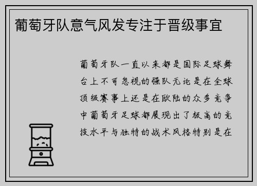 葡萄牙队意气风发专注于晋级事宜